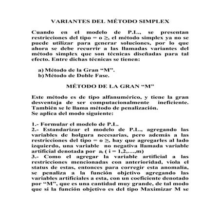 Variantes Del Metodo Simplex
