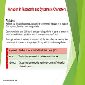 Variation in taxonomic and systematic characters