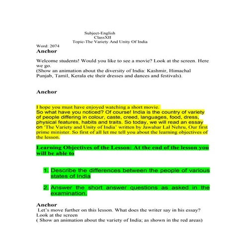 Variety and unity of india xii