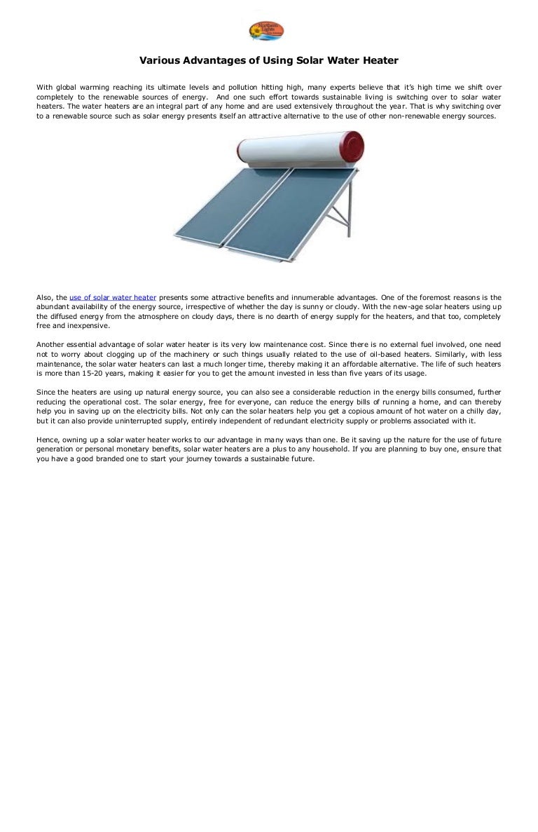 Various Advantages of Using Solar Water Heater