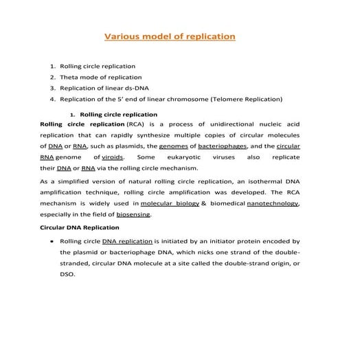 Various model of DNA replication