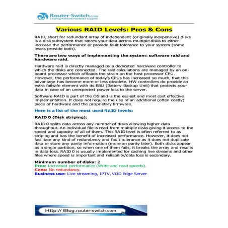 Various raid levels pros &amp; cons