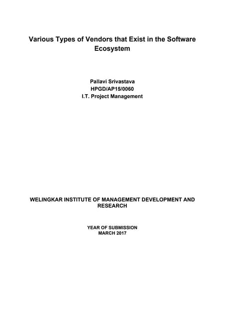 Various Types of Vendors that Exist in the Software Ecosystem