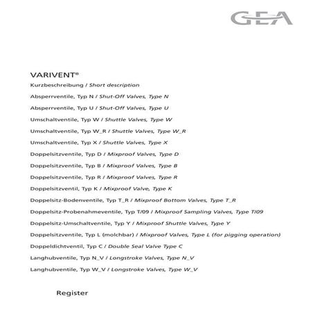 GEA Tuchenhagen Varivent Ventile | PDF