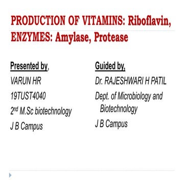 Industrial production of Riboflavin, Amylase and Protease