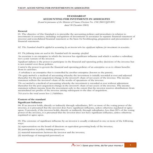 Vietnam Accounting Standards - VAS 07 Accounting for Investment in ...