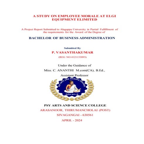 A STUDY ON EMPLOYEE MORALE AT ELGI  EQUIPMENT ELIMITED