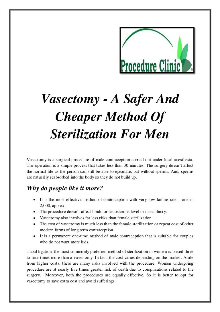 Vasectomy a safer and cheaper method of sterilization for men