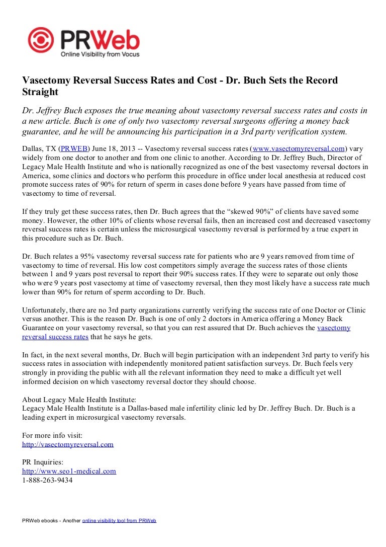 Vasectomy reversal success rates and cost dr. buch sets the record