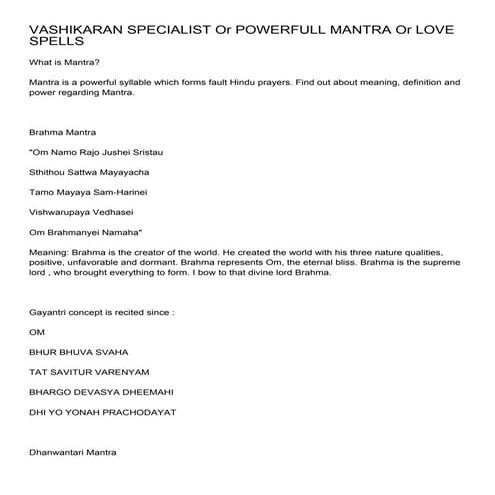 VASHIKARAN SPECIALIST Or POWERFULL MANTRA Or LOVE SPELLS