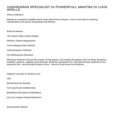 VASHIKARAN SPECIALIST Or POWERFULL MANTRA Or LOVE SPELLS
