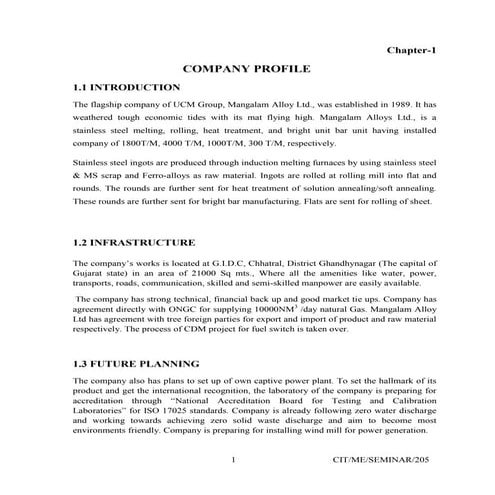 Mangalam Alloy Ltd Industrial report