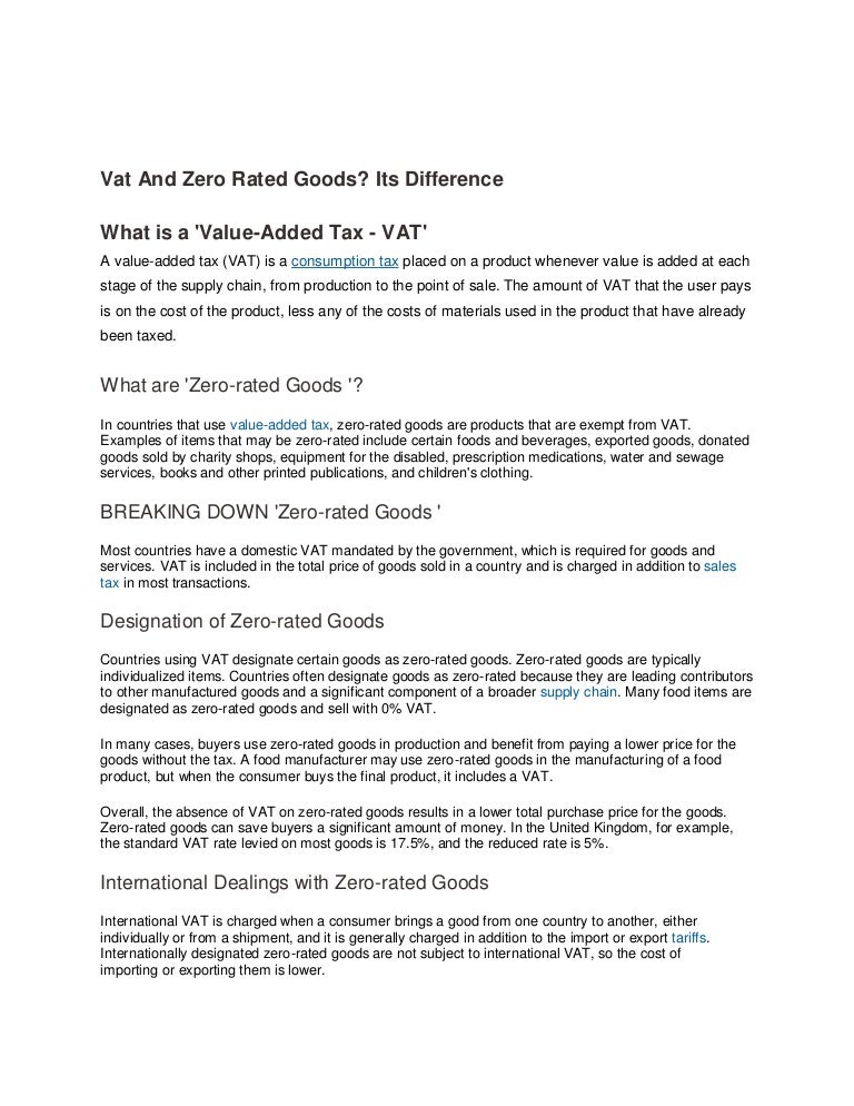 Vat and zero rated goods