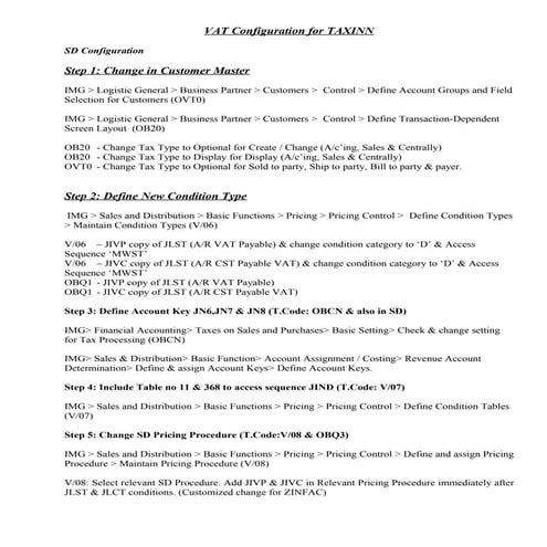 VAT configuration for TAXINN