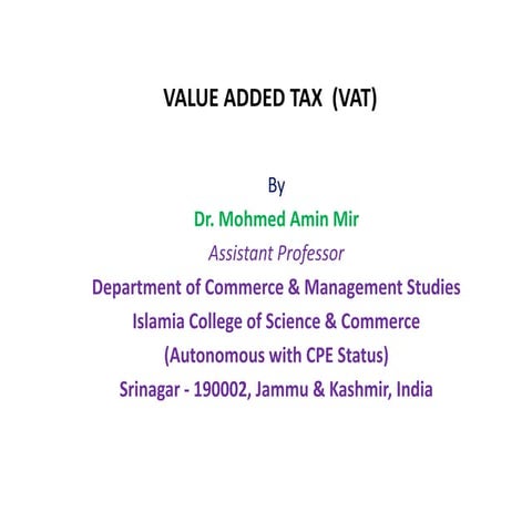 VAT in India by Mohmed Amin Mir