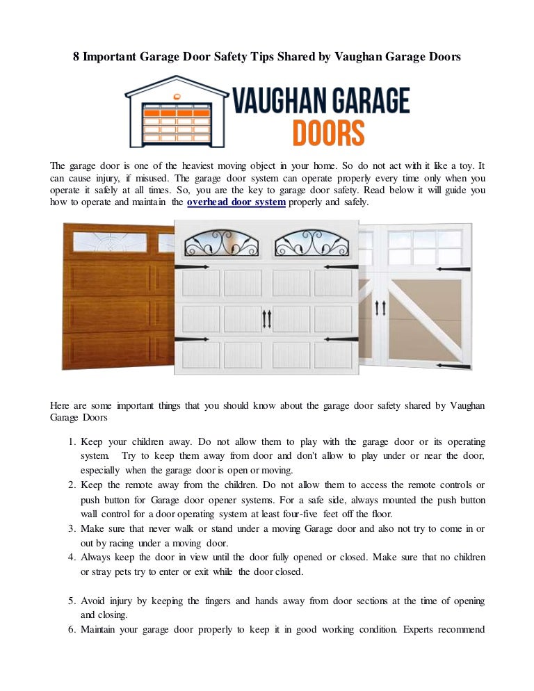 Vaughan Garage Door Repair 8 Important Garage Door Safety Tips