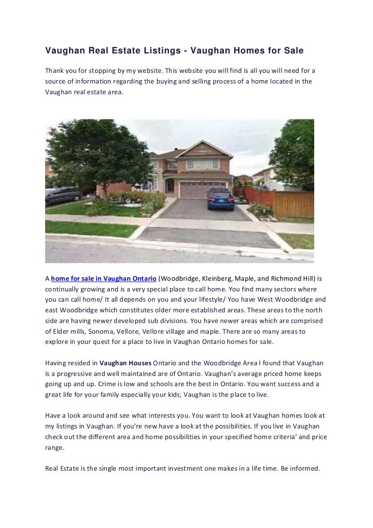 Vaughan real estate listings vaughan homes for sale