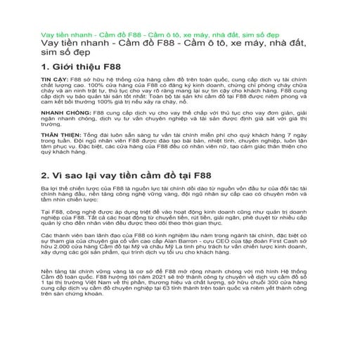 Hệ thống cầm đồ F88 cho vay tiền nhanh nhất