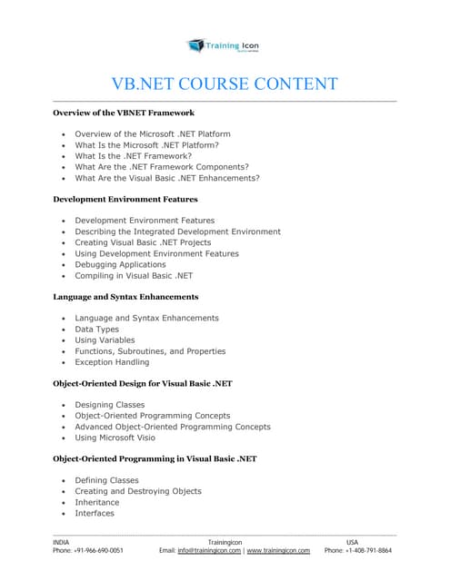 VB. NET ONLINE TRAINING