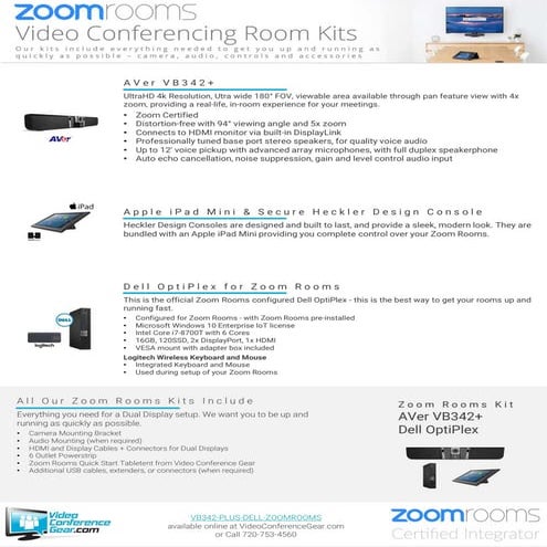 Zoom Rooms Kit from Video Conference Gear featuring the AVer VB342+ Video Sou...