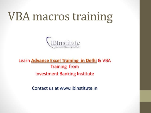 Learn VBA Training & Advance Excel Courses in Delhi