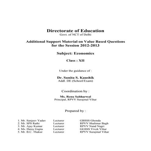 Value based questions class XII economics 