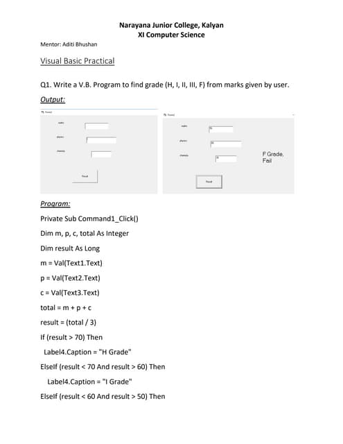 Visual Basic Source Codes for Class 11 HSc Paper 1 Practicals