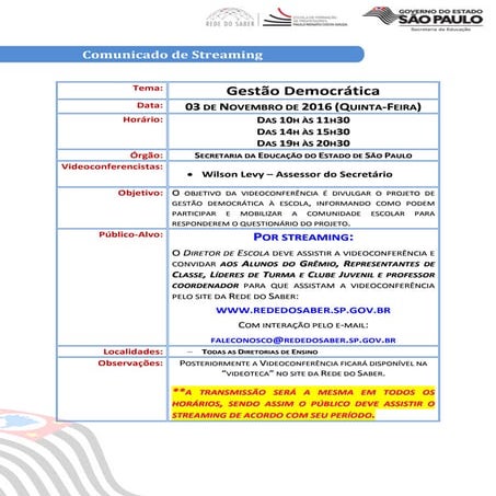Videoconferência Gestão Democrática 