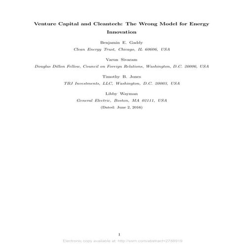 Venture Capital and Cleantech: The Wrong Model for Energy Innovation