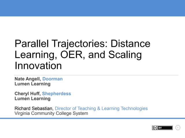 Parallel Trajectories: Distance Learning, OER, and Scaling Innovation