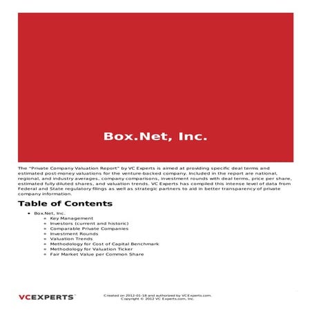 Vc experts valuation & terms report on box.net