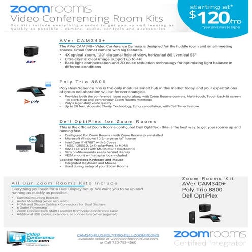 Zoom Rooms Kit with AVer CAM340+ and Poly Trio 8800
