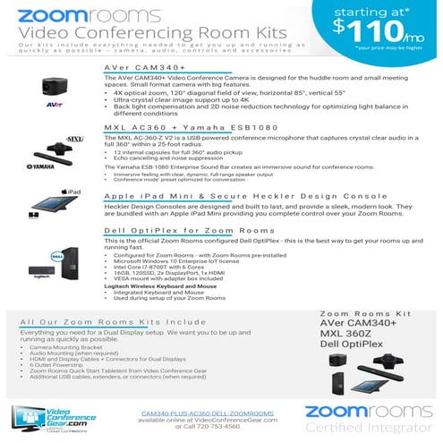 Zoom Rooms Kit AVer CAM340+ and MXL AC360Z & Yamaha Soundbar