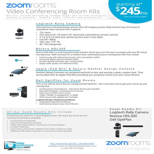 Zoom Rooms Kit featuring the Logitech Rally Camera and Nureva HDL300