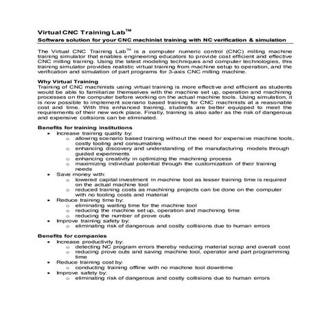 Virtual CNC Training Lab brochure