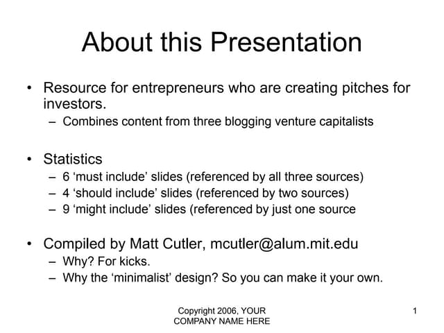 VC Pitch  - Presentation template (The 10/20/30 Rule of PowerPoint)