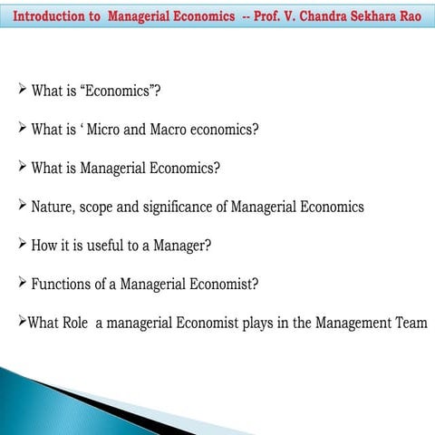MANAGERIAL ECONOMICS INTRODUCTION