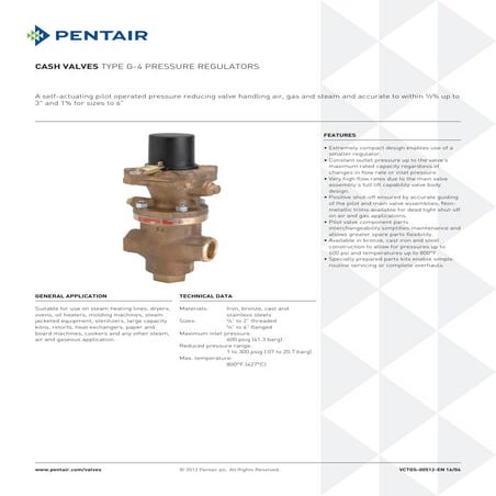 Pressure Regulating Valve - Type G-4 Cash Valve