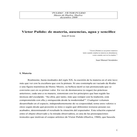 De matería, ausencias, agua y sencillez (Sema D'Acosta) Víctor Pulido