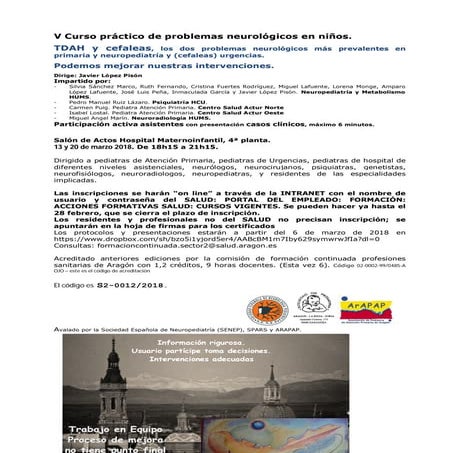 V curso problemas neurológicos en pediatría 2018