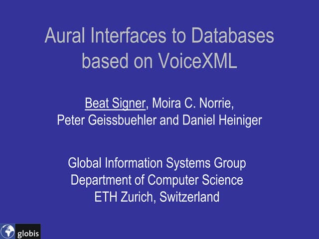 Aural Interfaces to Databases based on VoiceXML