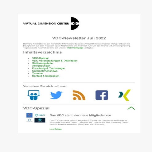 VDC-Newsletter Juli 2022