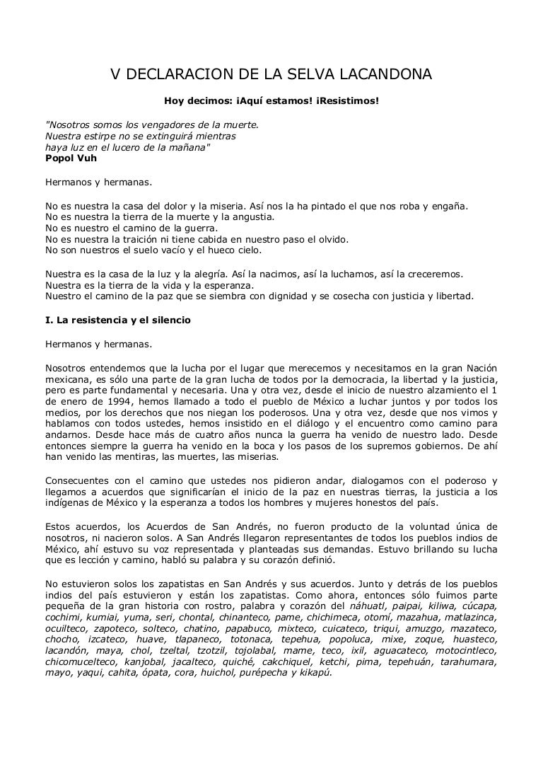 Quinta Declaracion De La Selva Lacandona