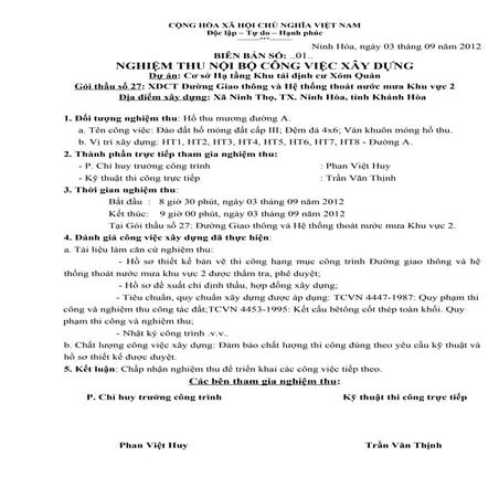 BIÊN BẢN NGIỆM THU CÔNG VIỆC XÂY DỰNG 