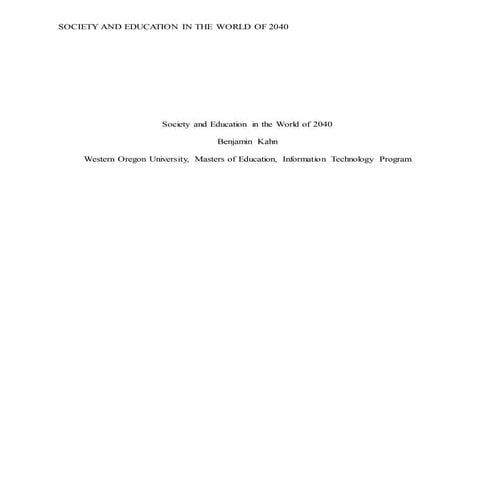 Society and Education in the World of 2040