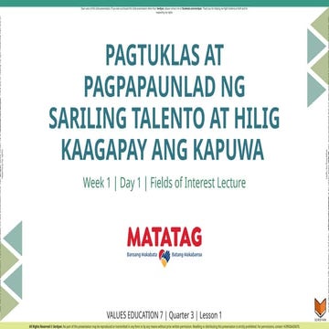 Values Education Grade 7 quarter 3 lesson one | PPTX