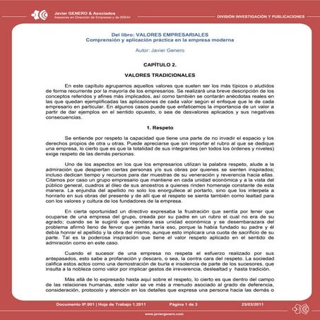 Valores Empresariales. Valor respeto