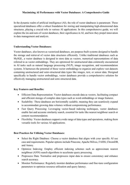 Maximizing AI Performance with Vector Databases: A Comprehensive Guide