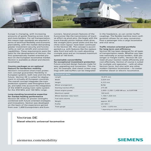 Vectron DE: Diesel electric universal locomotive | PDF