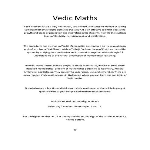 Benefits of Vedic Mathematics